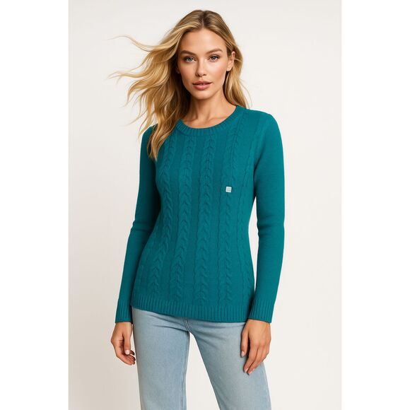 LOFT DARK TEAL CABLE KNIT FRONT CAREER CASUAL CLASSIC PREPPY SWEATER SZE: XL NEW - Picture 1 of 3